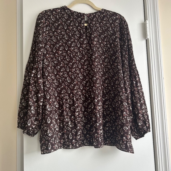 Adrianna Papell Brown Floral Long Sleeve Flowy Blouse Size L Boho Fall Autumn - Picture 2 of 7
